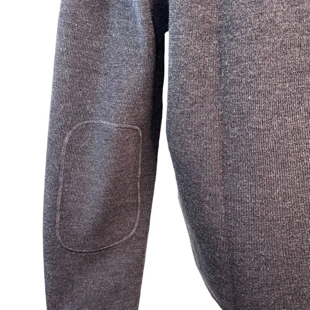 Banana Republic Mens Merino Wool Gray Button Collar Sweatshirt Medium Elbow Pads
